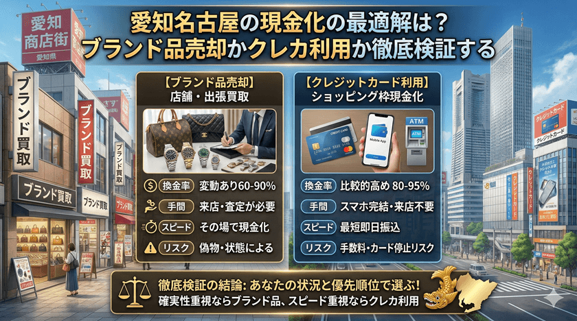 愛知名古屋の現金化の最適解は？ブランド品売却かクレカ利用か徹底検証する