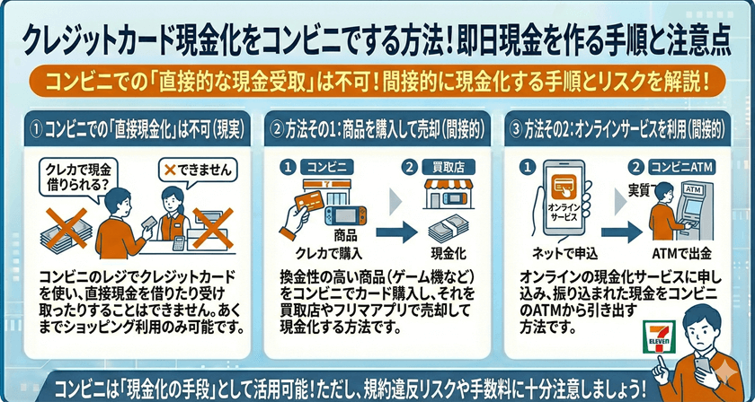 クレジットカード現金化をコンビニでする方法！即日現金を作る手順と注意点