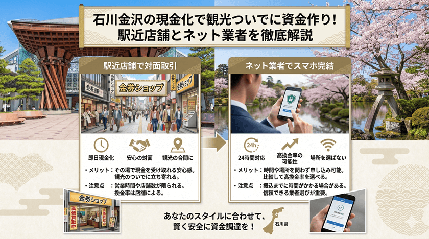 石川金沢の現金化で観光ついでに資金作り！駅近店舗とネット業者を徹底解説