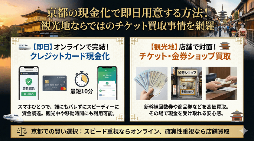 京都の現金化で即日用意する方法！観光地ならではのチケット買取事情を網羅