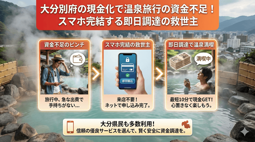 大分別府の現金化で温泉旅行の資金不足！スマホ完結する即日調達の救世主