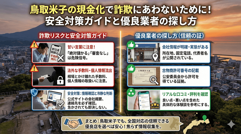 鳥取米子の現金化で詐欺にあわないために！安全対策ガイドと優良業者の探し方