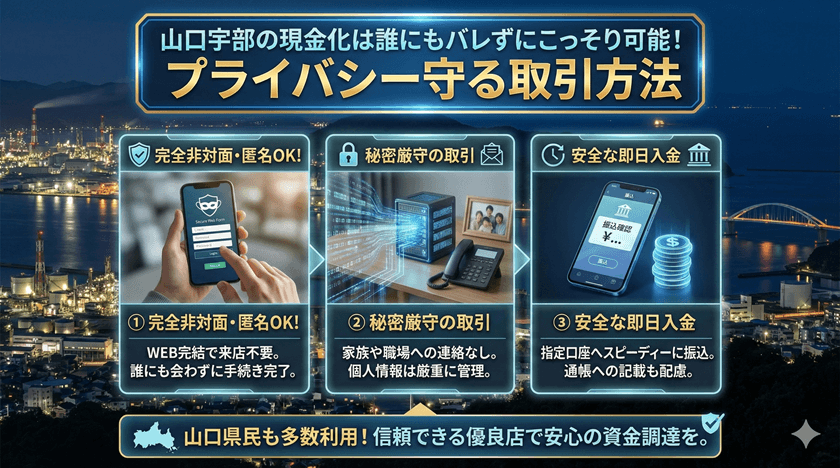 山口宇部の現金化は誰にもバレずにこっそり可能！プライバシー守る取引方法