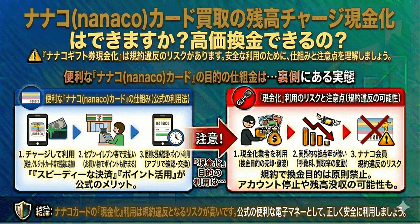 ナナコ(nanaco)カード買取の残高チャージ現金化はできますか？高価換金できるの？