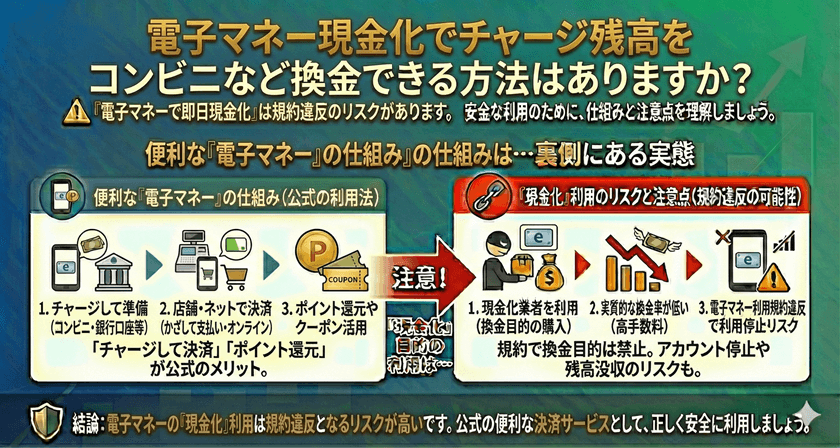 電子マネー現金化でチャージ残高をコンビニなど換金できる方法はありますか？