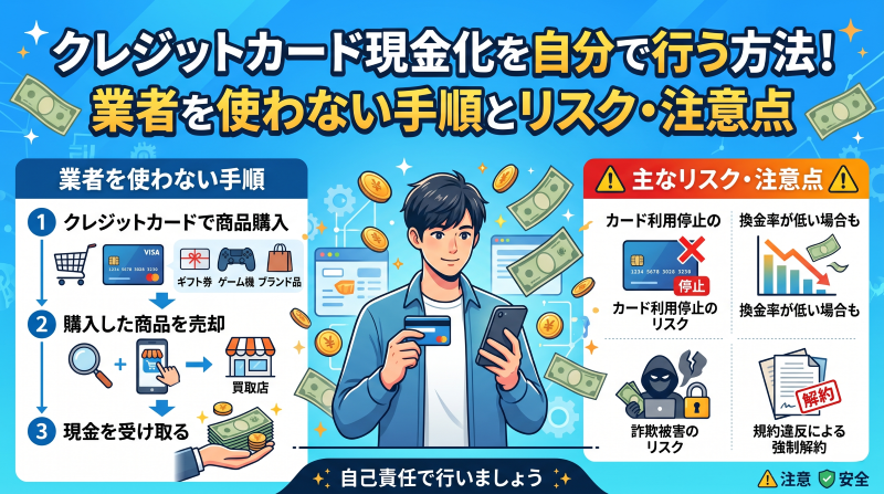 クレジットカード現金化を自分で行う方法！業者を使わない手順とリスク・注意点